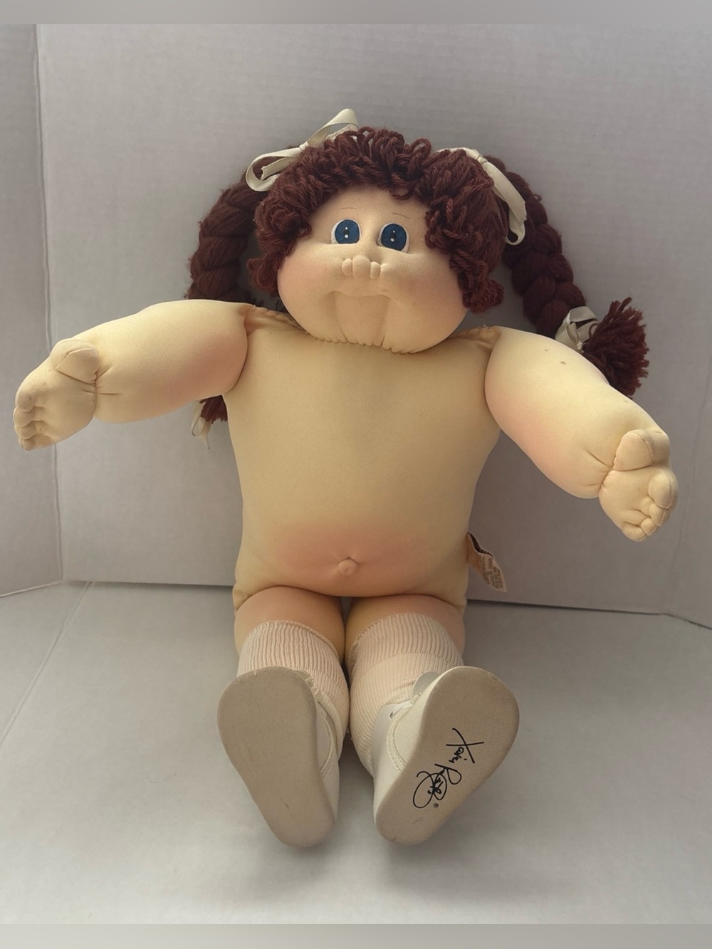 1984 Xavier Roberts Cabbage Patch Soft Sculpture Doll 22" Brown Hair Blue Eyes